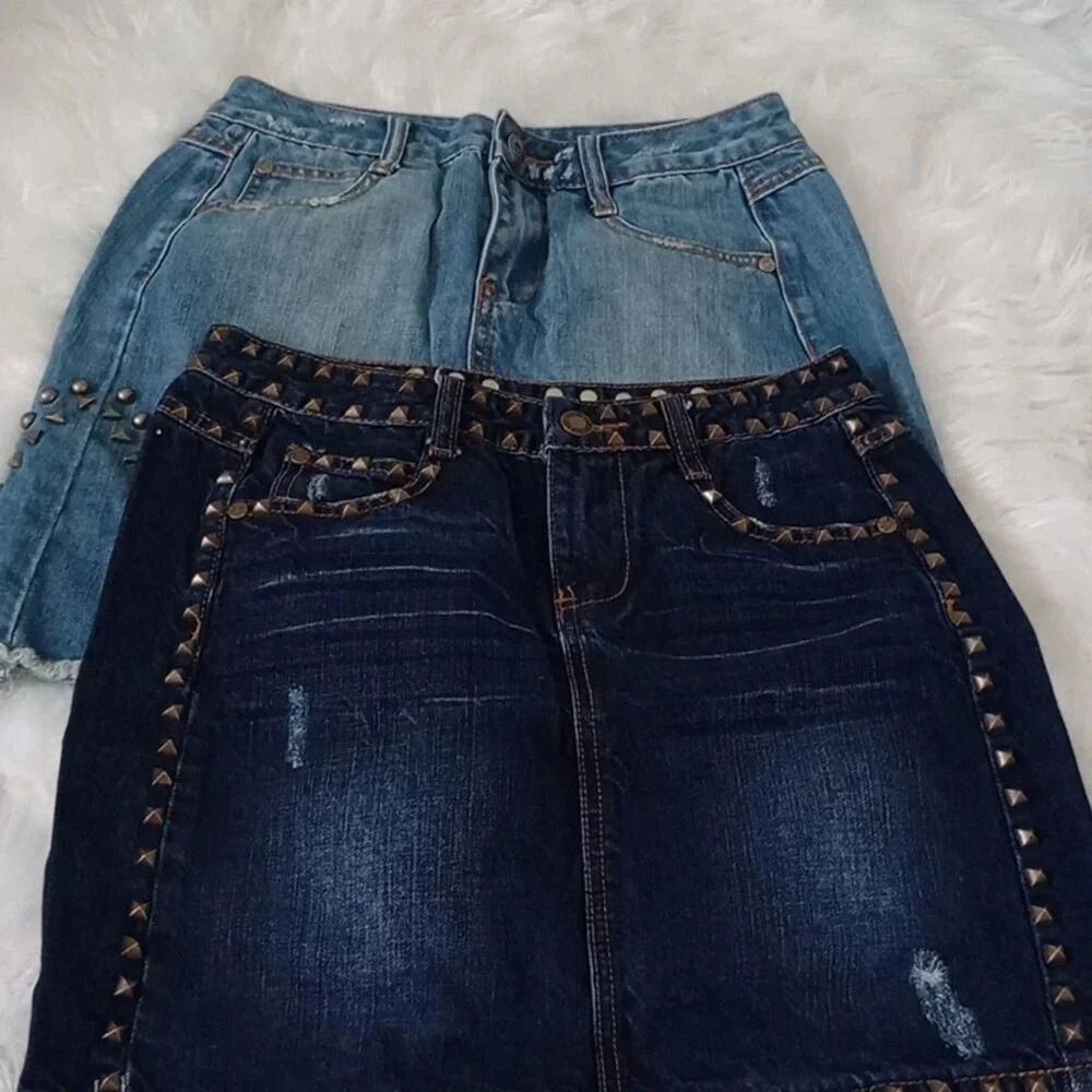 Bundle two Stetson Western Studded SKIRT jeans dark blue/light blue.